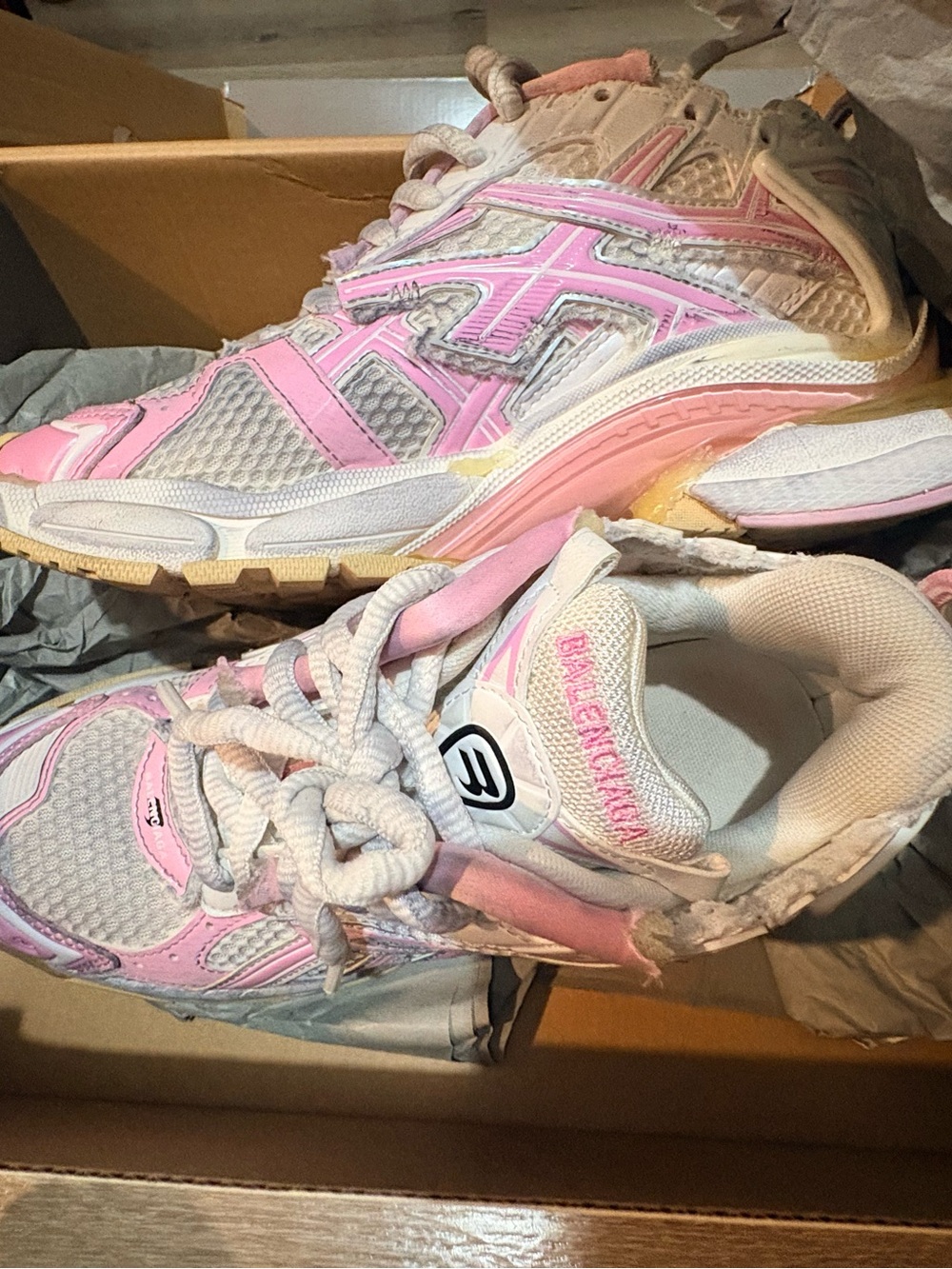 Balenciaga White, Pink and Beige Runner Sneakers - Picture 3 of 5